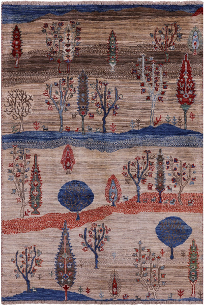 Tribal Persian Gabbeh Hand Knotted Wool Rug - 3' 5" X 5' 0" - Golden Nile
