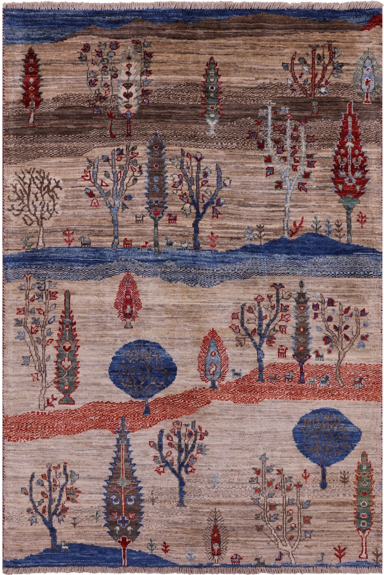 Tribal Persian Gabbeh Hand Knotted Wool Rug - 3' 5" X 5' 0" - Golden Nile