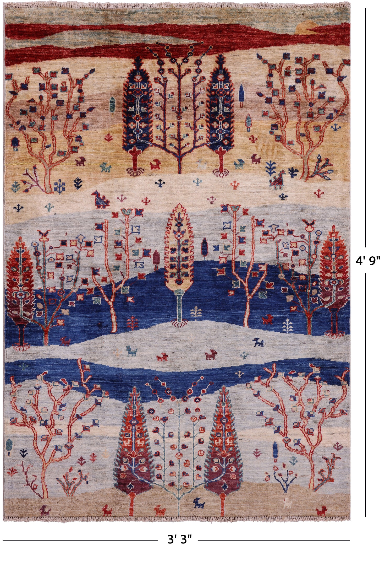 Tribal Persian Gabbeh Handmade Wool Rug - 3' 3" X 4' 9" - Golden Nile