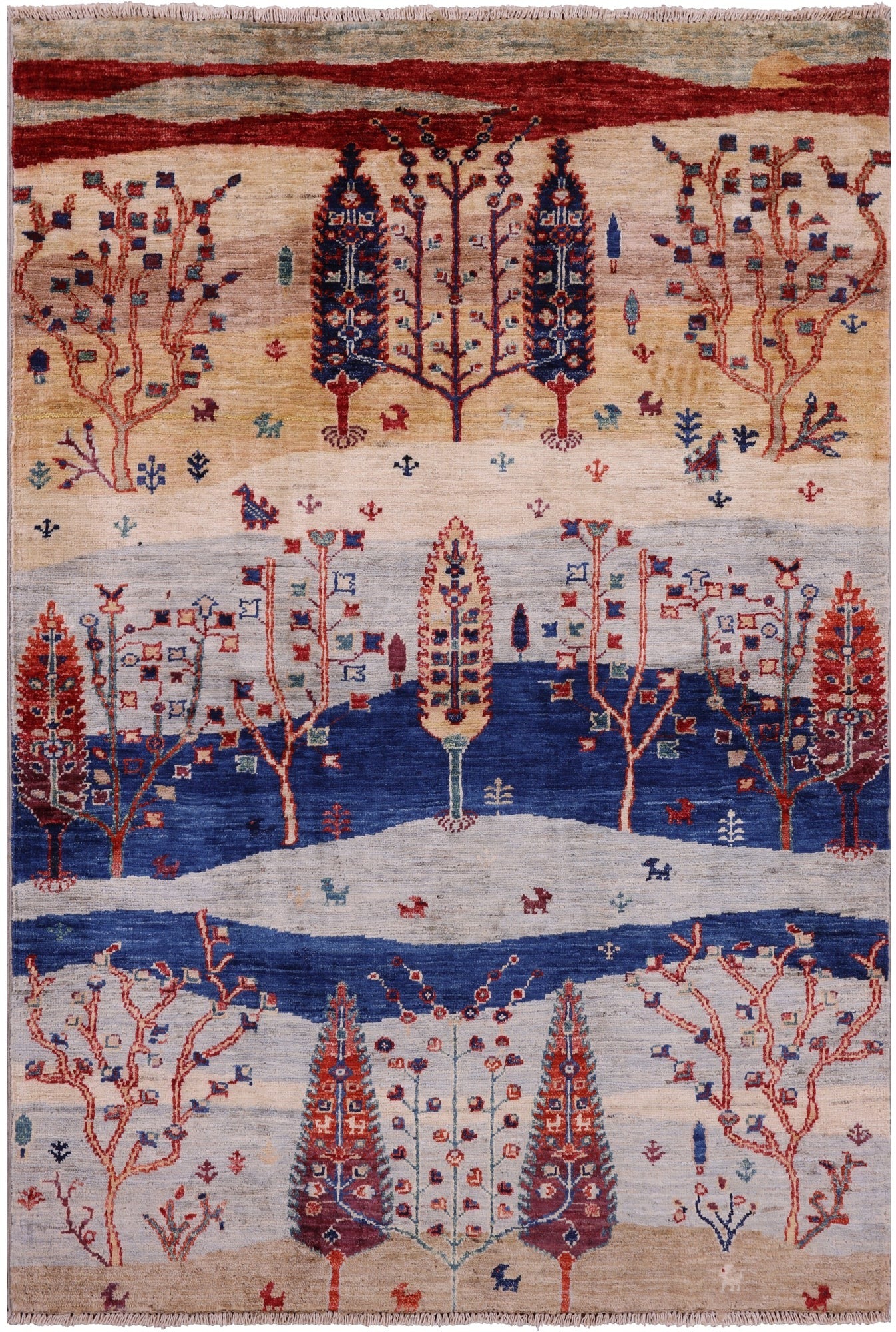 Tribal Persian Gabbeh Handmade Wool Rug - 3' 3" X 4' 9" - Golden Nile