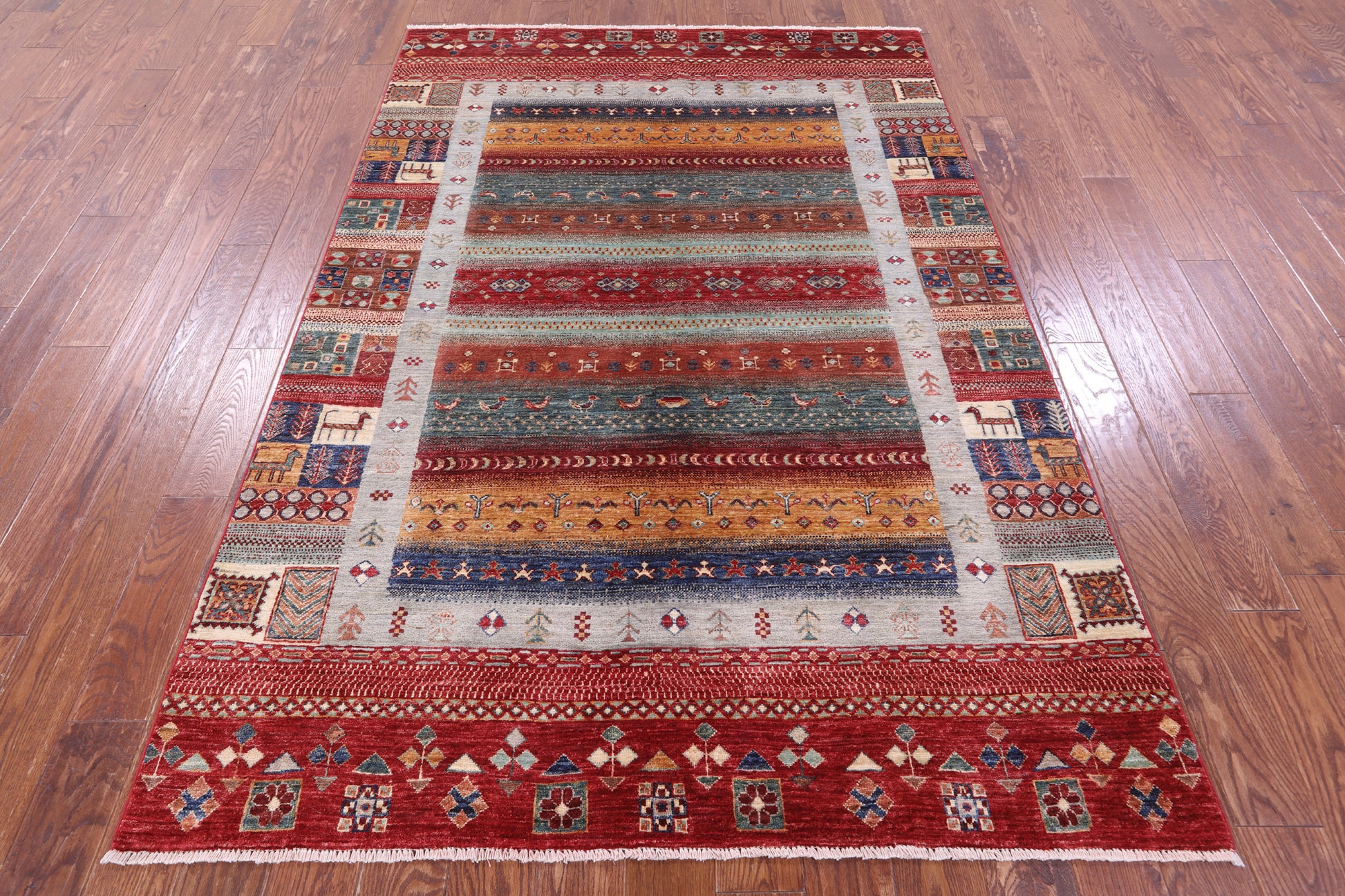 Tribal Persian Gabbeh Hand Knotted Wool Rug - 5' 4" X 7' 9" - Golden Nile