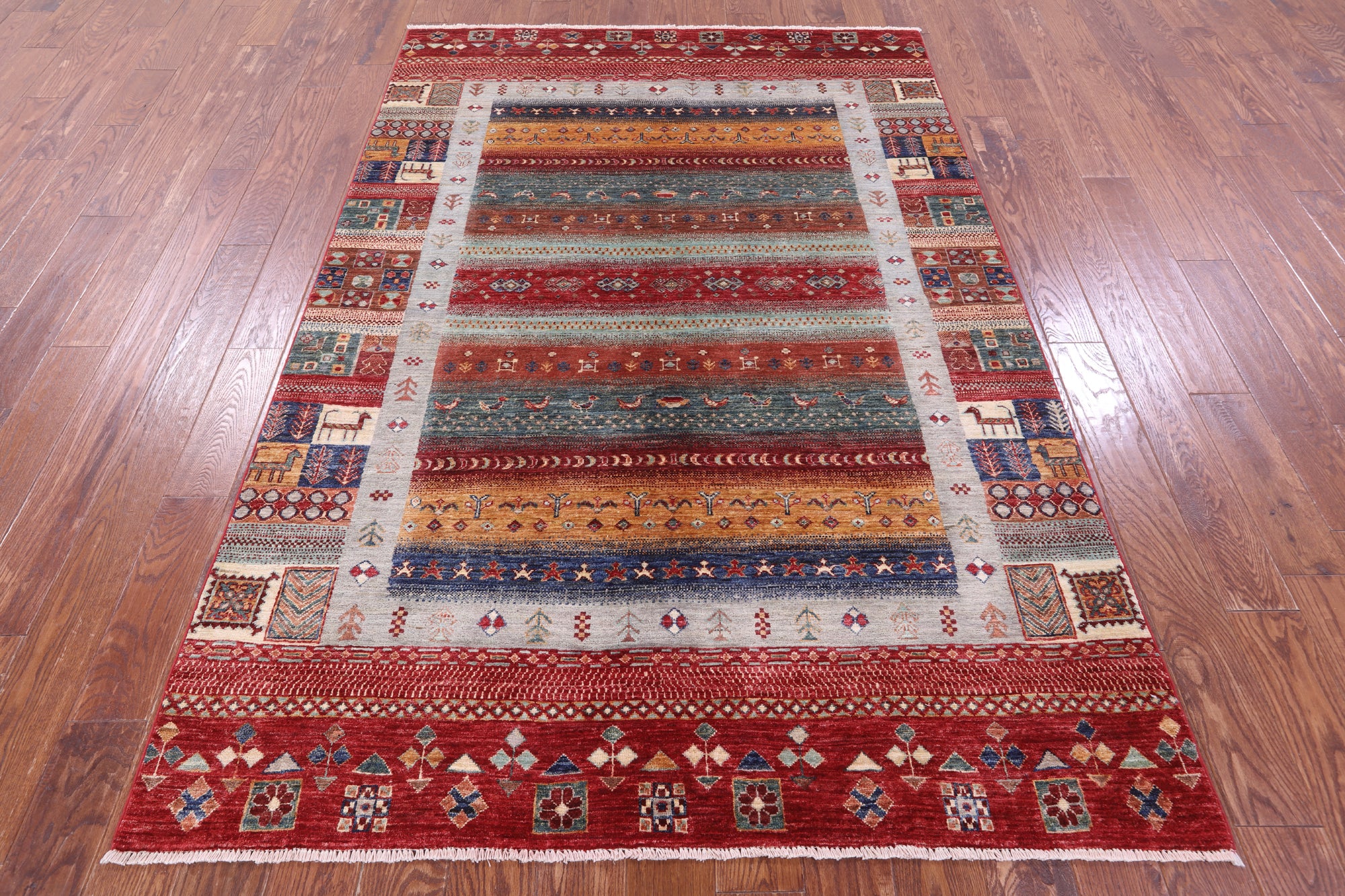 Tribal Persian Gabbeh Hand Knotted Wool Rug - 5' 4" X 7' 9" - Golden Nile