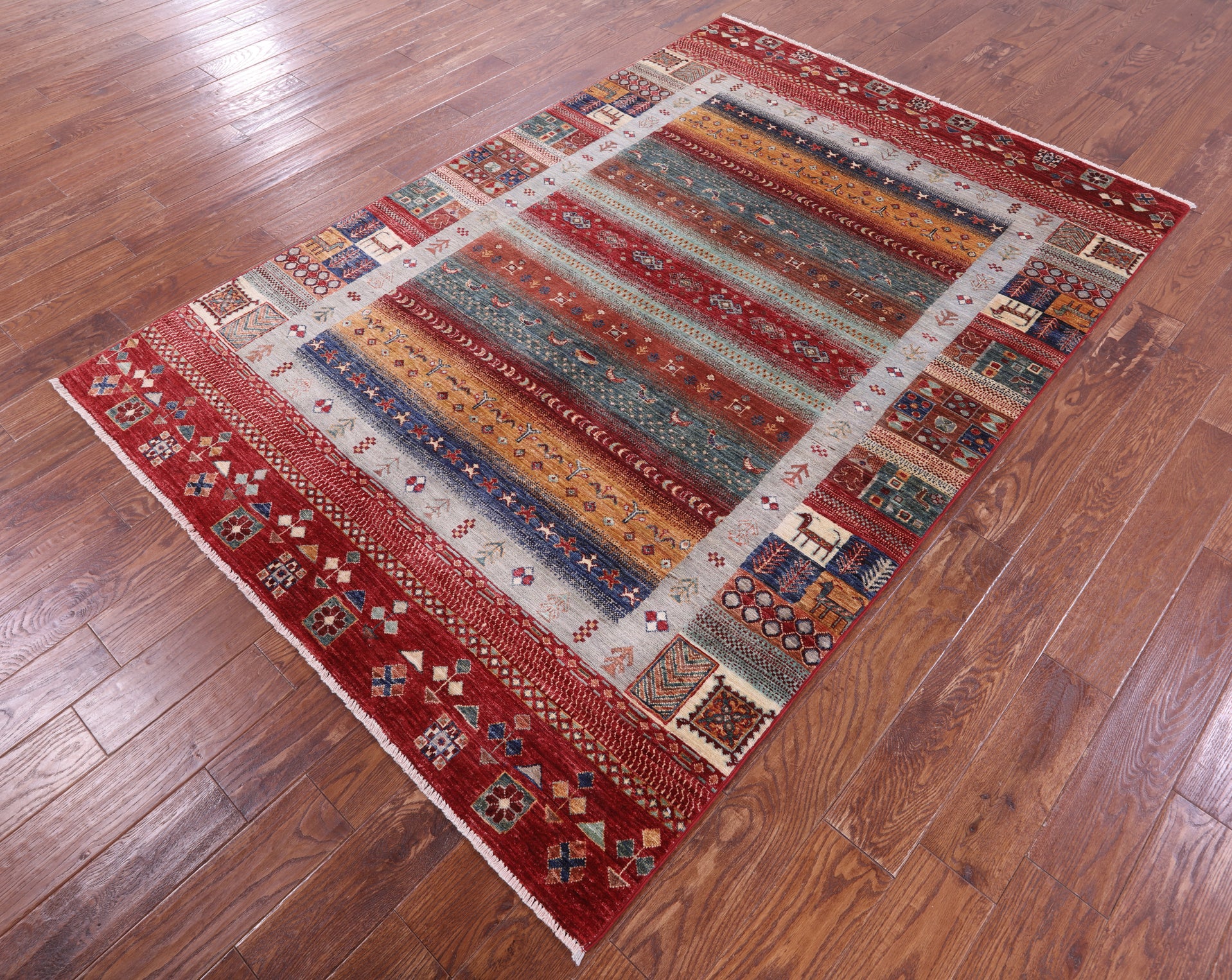 Tribal Persian Gabbeh Hand Knotted Wool Rug - 5' 4" X 7' 9" - Golden Nile