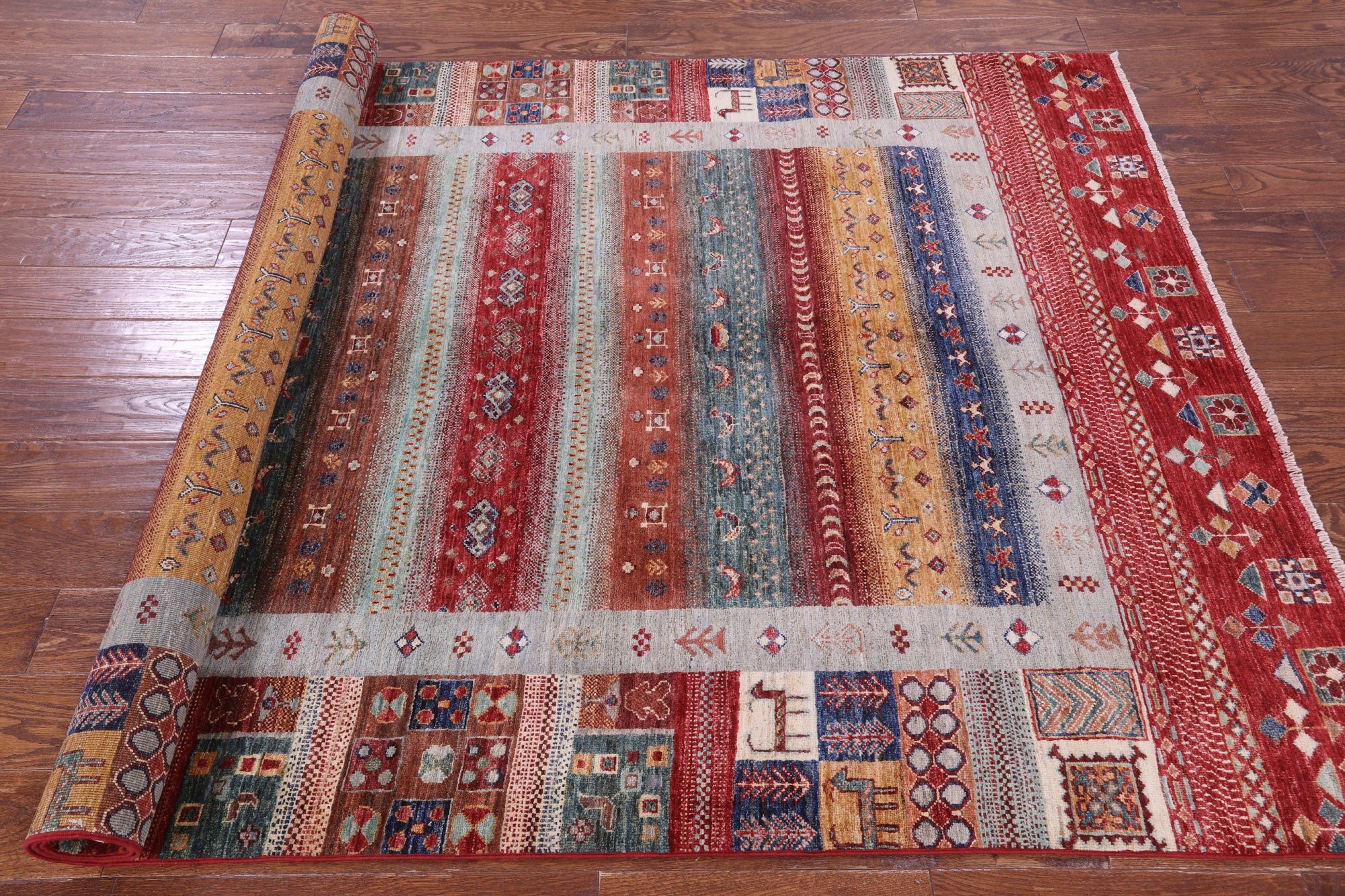 Tribal Persian Gabbeh Hand Knotted Wool Rug - 5' 4" X 7' 9" - Golden Nile