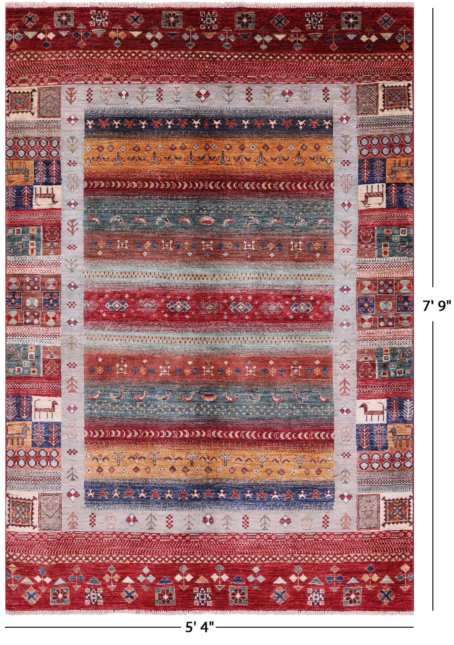 Tribal Persian Gabbeh Hand Knotted Wool Rug - 5' 4" X 7' 9" - Golden Nile