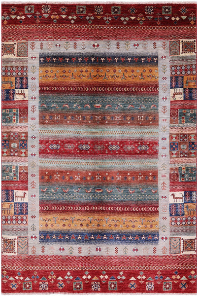 Tribal Persian Gabbeh Hand Knotted Wool Rug - 5' 4" X 7' 9" - Golden Nile