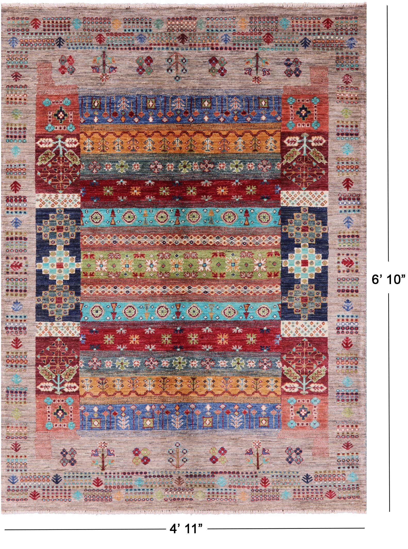 Tribal Persian Gabbeh Hand Knotted Wool Rug - 4' 11" X 6' 10" - Golden Nile