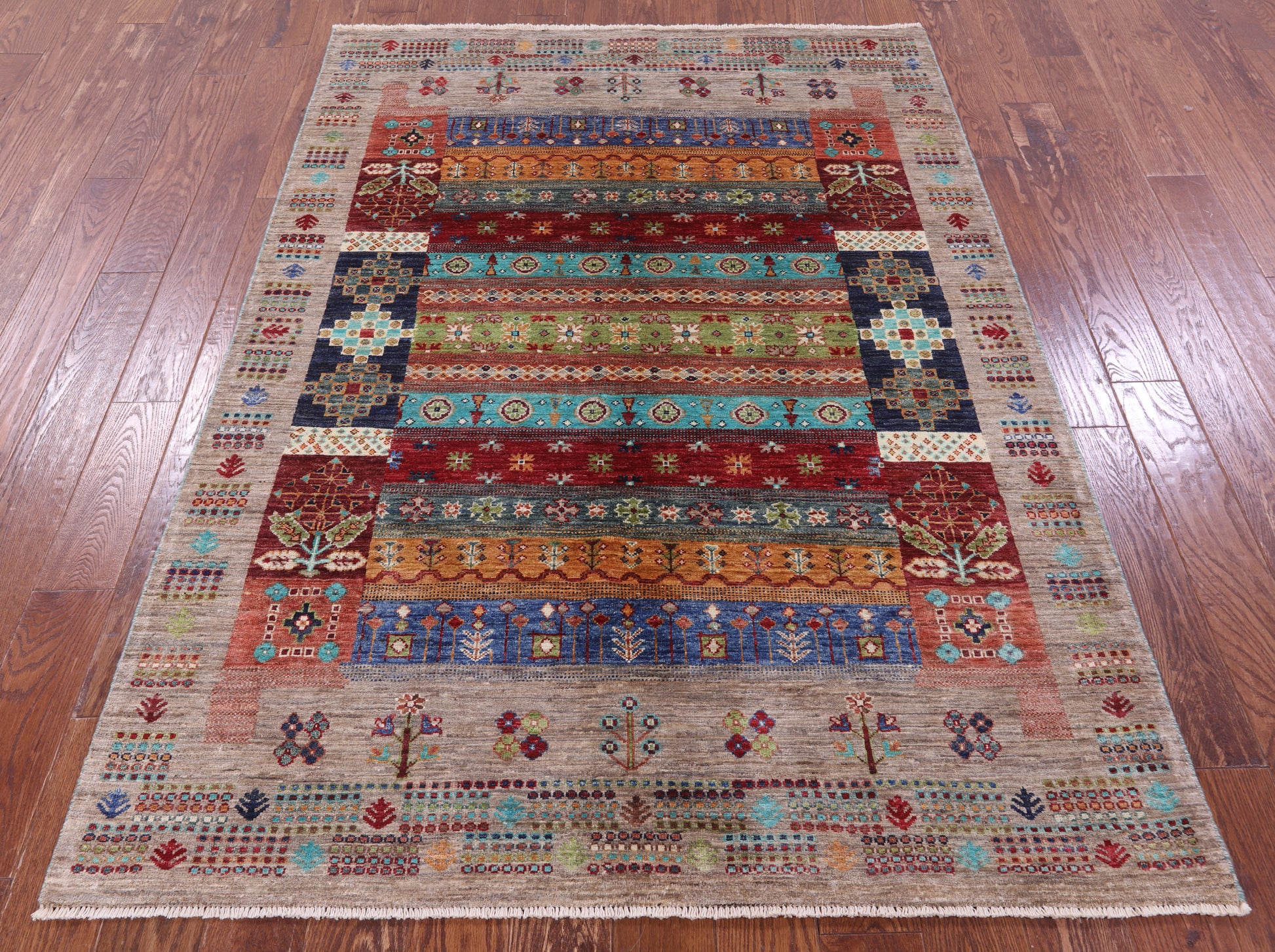 Tribal Persian Gabbeh Hand Knotted Wool Rug - 4' 11" X 6' 10" - Golden Nile