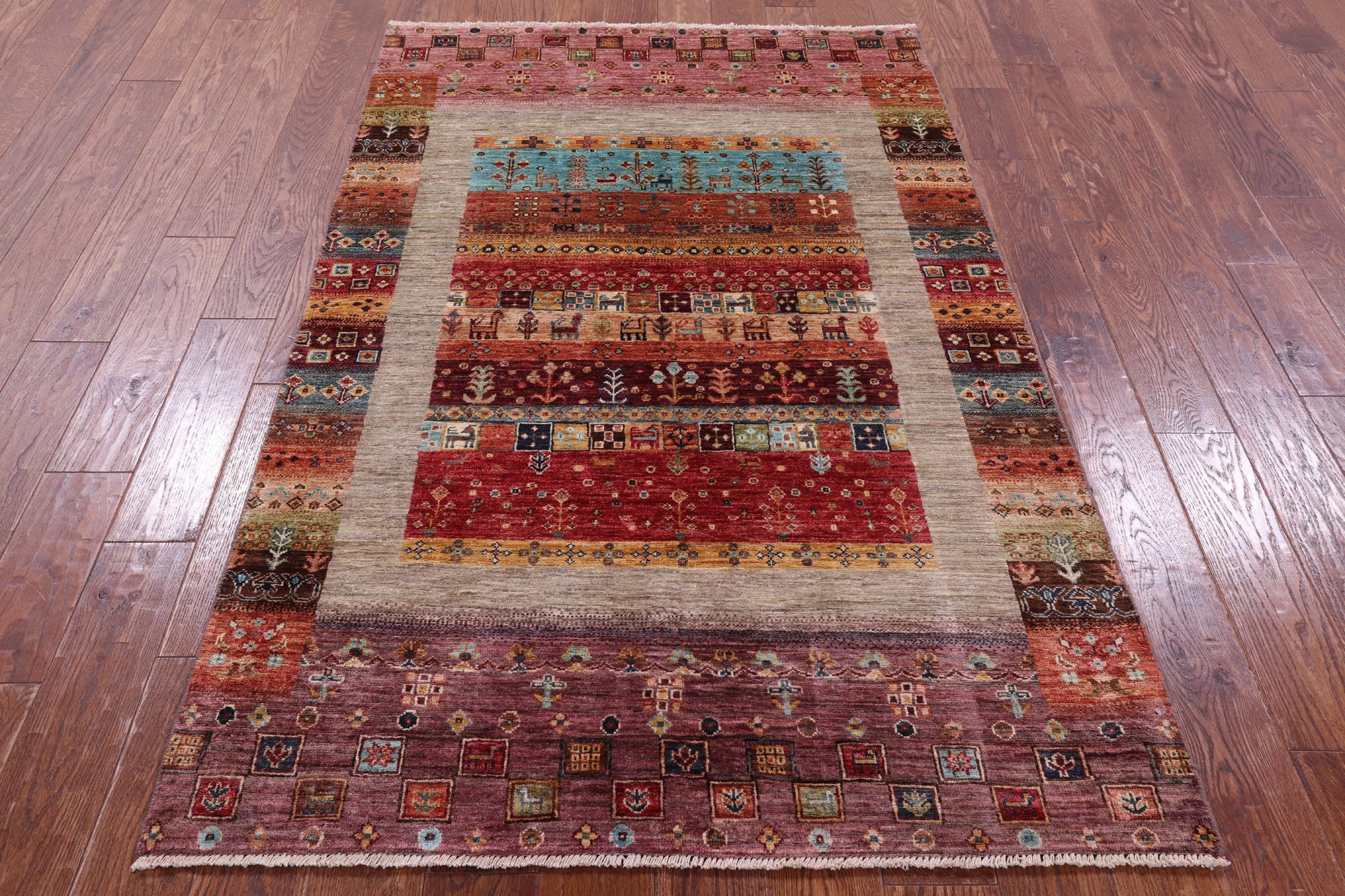 Tribal Persian Gabbeh Hand Knotted Wool Rug - 4' 0" X 6' 4" - Golden Nile