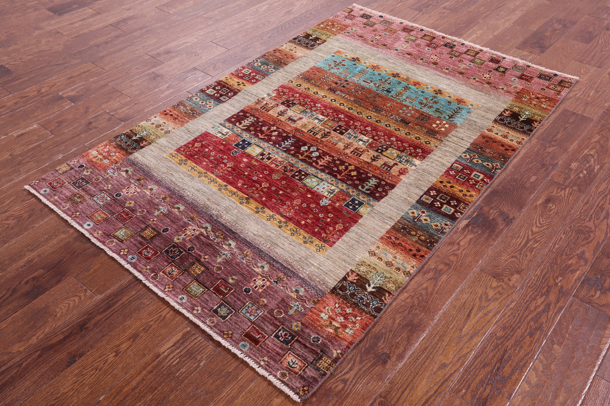 Tribal Persian Gabbeh Hand Knotted Wool Rug - 4' 0" X 6' 4" - Golden Nile