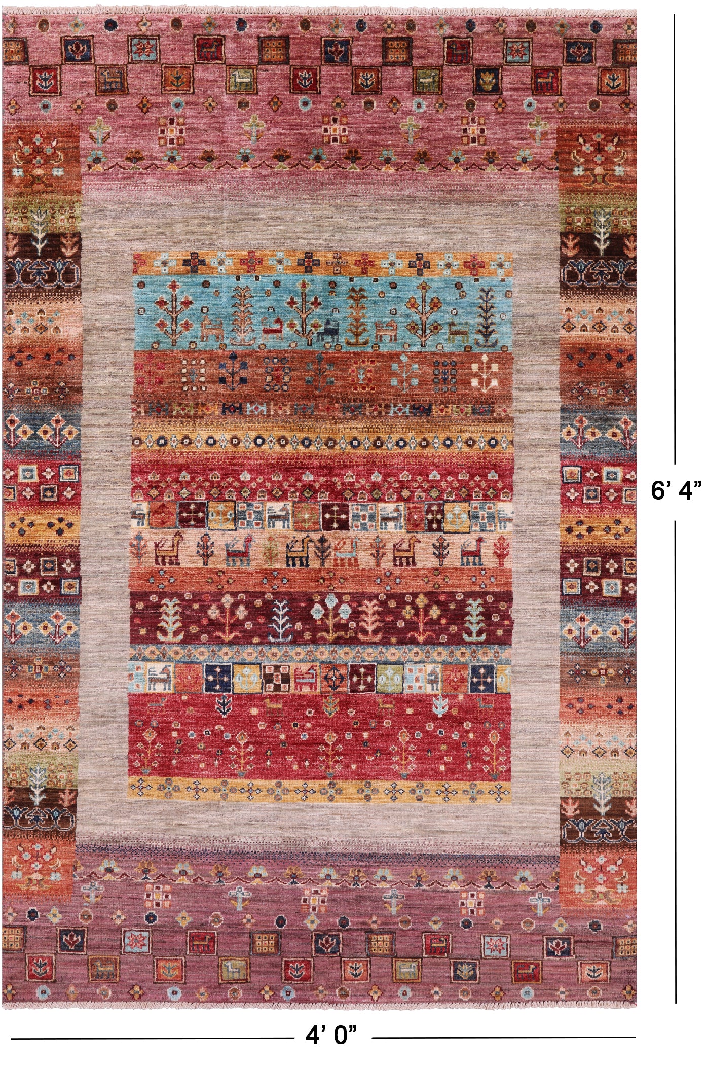 Tribal Persian Gabbeh Hand Knotted Wool Rug - 4' 0" X 6' 4" - Golden Nile