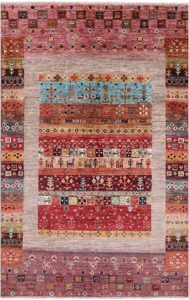 Tribal Persian Gabbeh Hand Knotted Wool Rug - 4' 0" X 6' 4" - Golden Nile