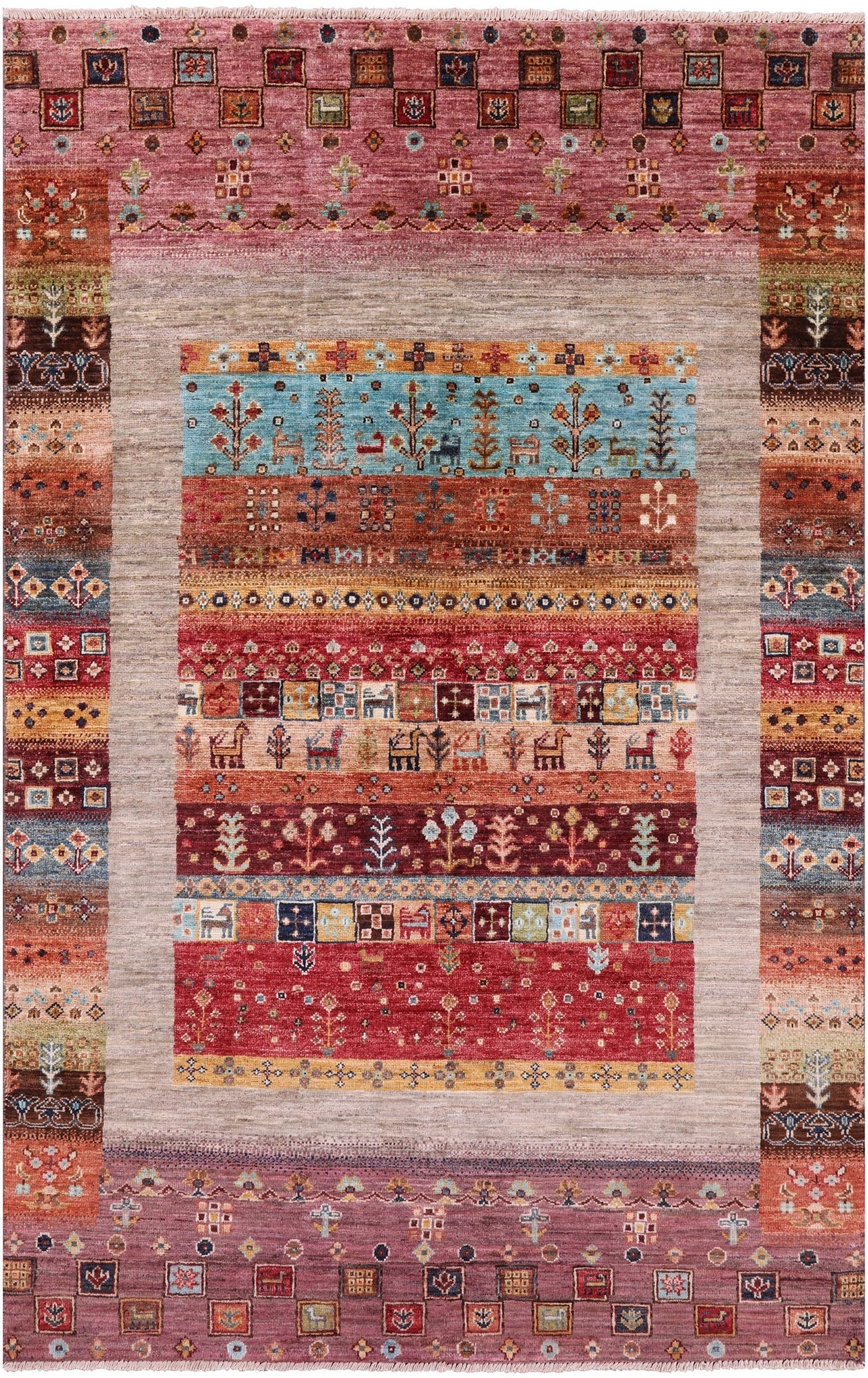 Tribal Persian Gabbeh Hand Knotted Wool Rug - 4' 0" X 6' 4" - Golden Nile