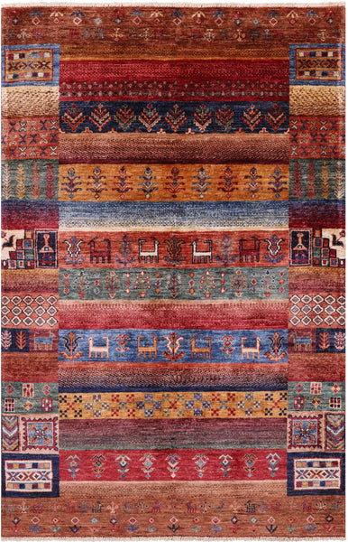 Tribal Persian Gabbeh Hand Knotted Wool Rug - 3' 11" X 5' 11" - Golden Nile