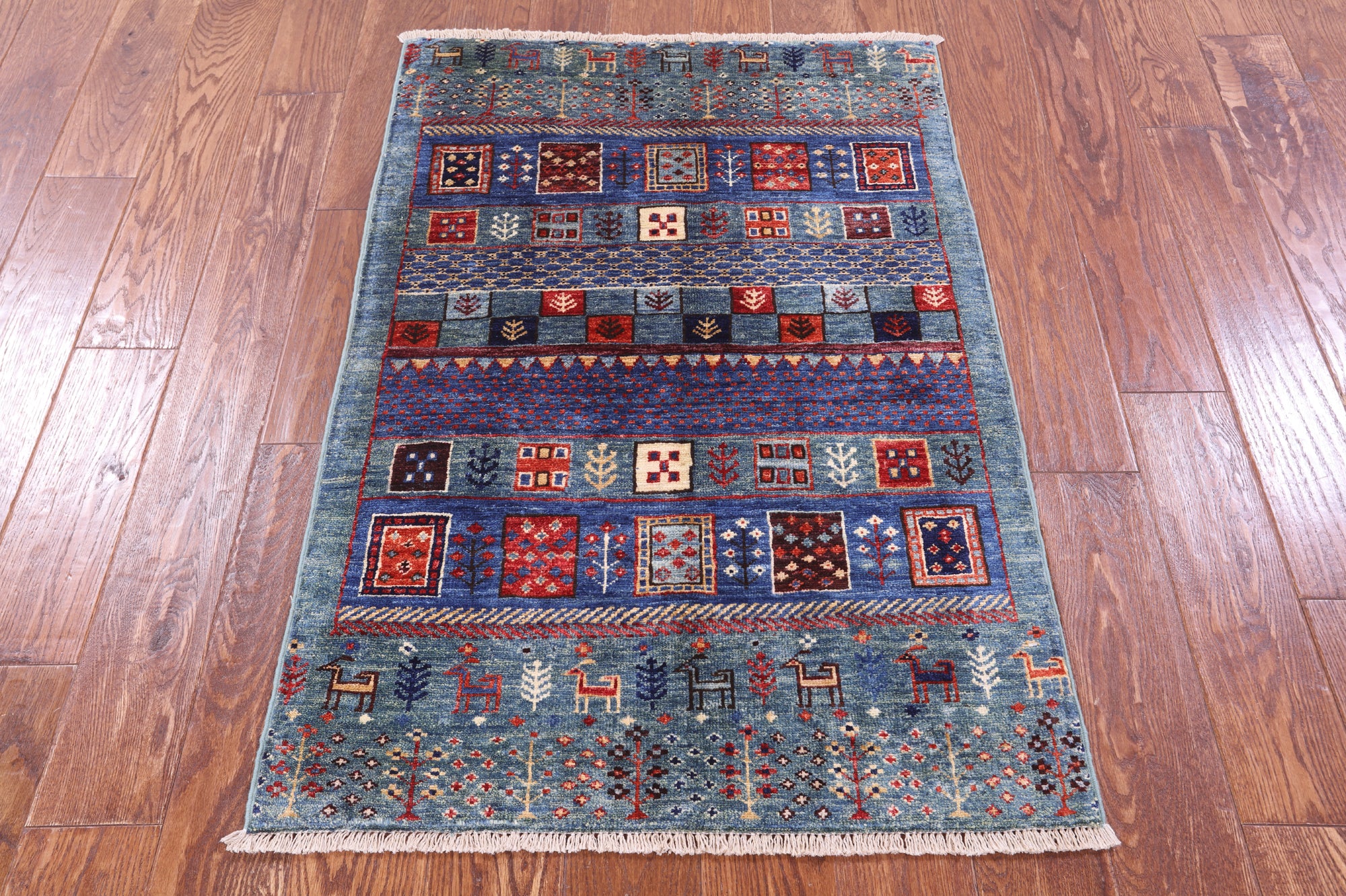 Green Tribal Persian Gabbeh Handmade Wool Rug - 2' 8" X 4' 0" - Golden Nile