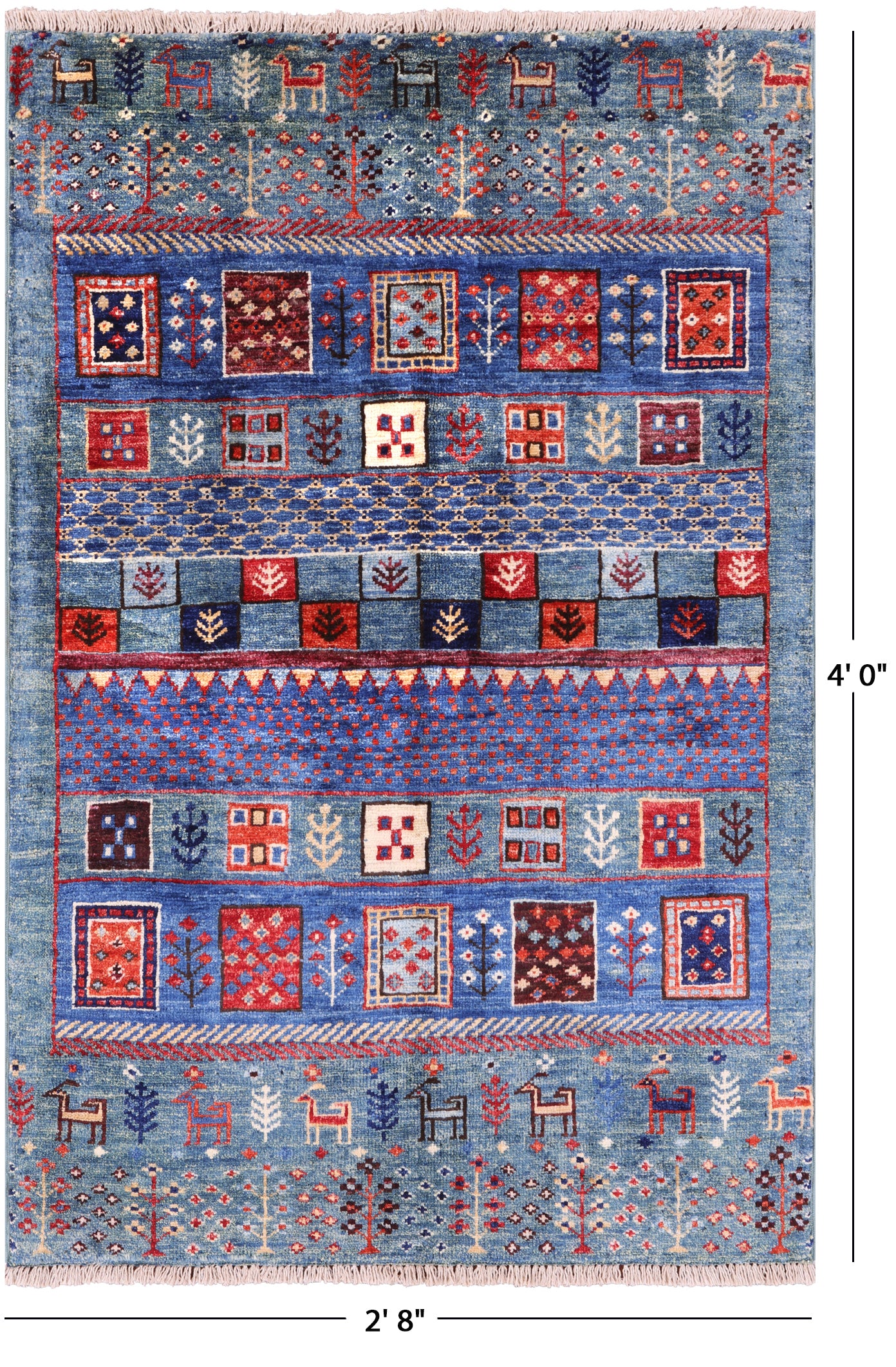 Green Tribal Persian Gabbeh Handmade Wool Rug - 2' 8" X 4' 0" - Golden Nile
