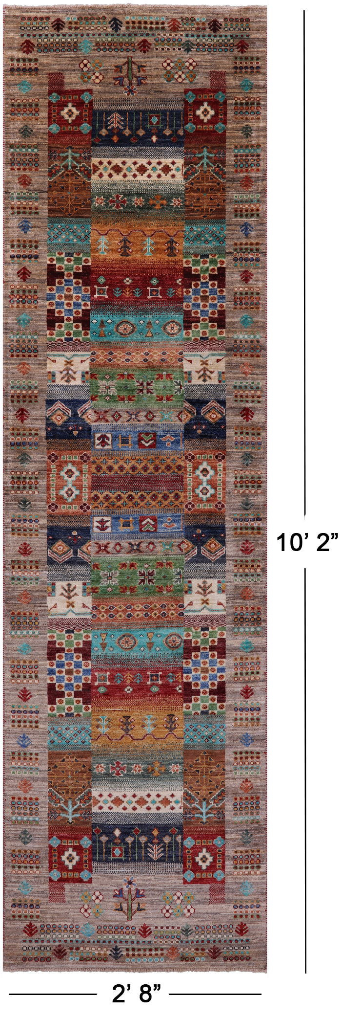 Tribal Persian Gabbeh Hand Knotted Wool Runner Rug - 2' 8" X 10' 2" - Golden Nile