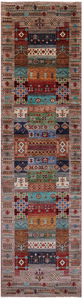 Tribal Persian Gabbeh Hand Knotted Wool Runner Rug - 2' 8" X 10' 2" - Golden Nile