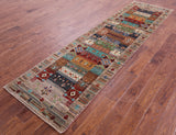 Tribal Persian Gabbeh Hand Knotted Wool Runner Rug - 2' 8" X 10' 2" - Golden Nile