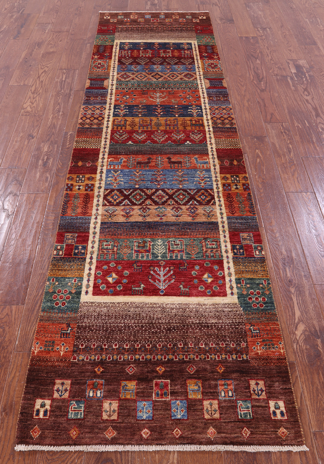 Tribal Persian Gabbeh Hand Knotted Wool Runner Rug - 2' 8" X 9' 9" - Golden Nile