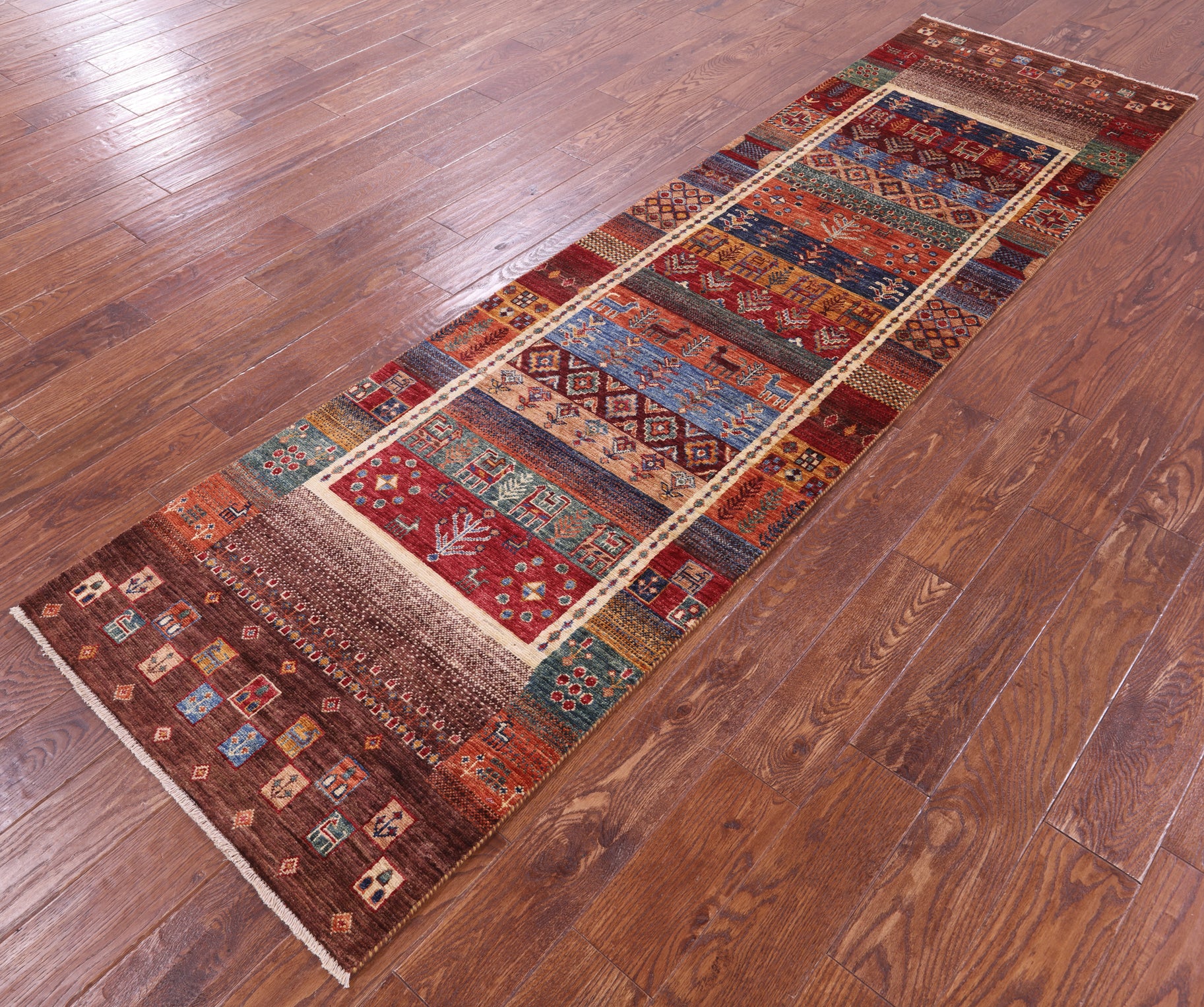Tribal Persian Gabbeh Hand Knotted Wool Runner Rug - 2' 8" X 9' 9" - Golden Nile