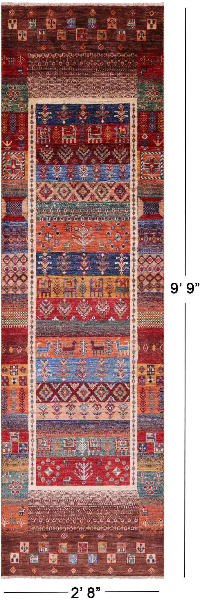 Tribal Persian Gabbeh Hand Knotted Wool Runner Rug - 2' 8" X 9' 9" - Golden Nile