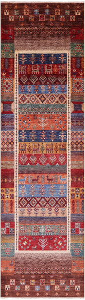 Tribal Persian Gabbeh Hand Knotted Wool Runner Rug - 2' 8" X 9' 9" - Golden Nile