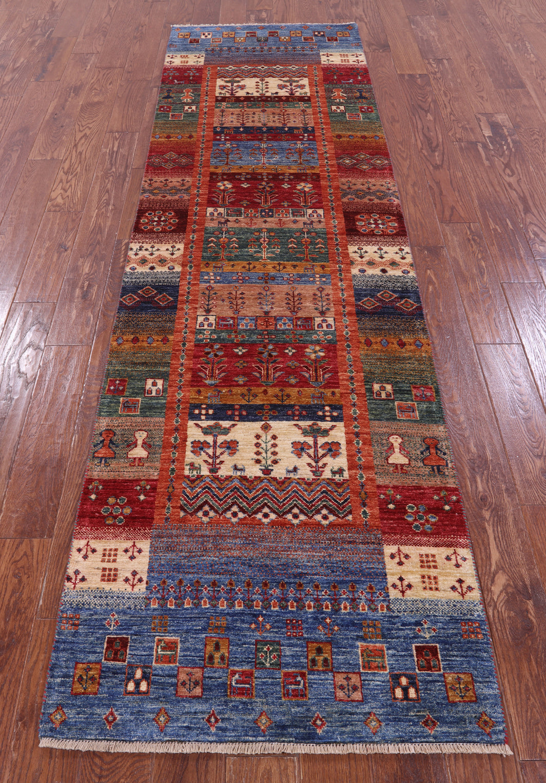 Tribal Persian Gabbeh Hand Knotted Wool Runner Rug - 2' 9" X 9' 11" - Golden Nile