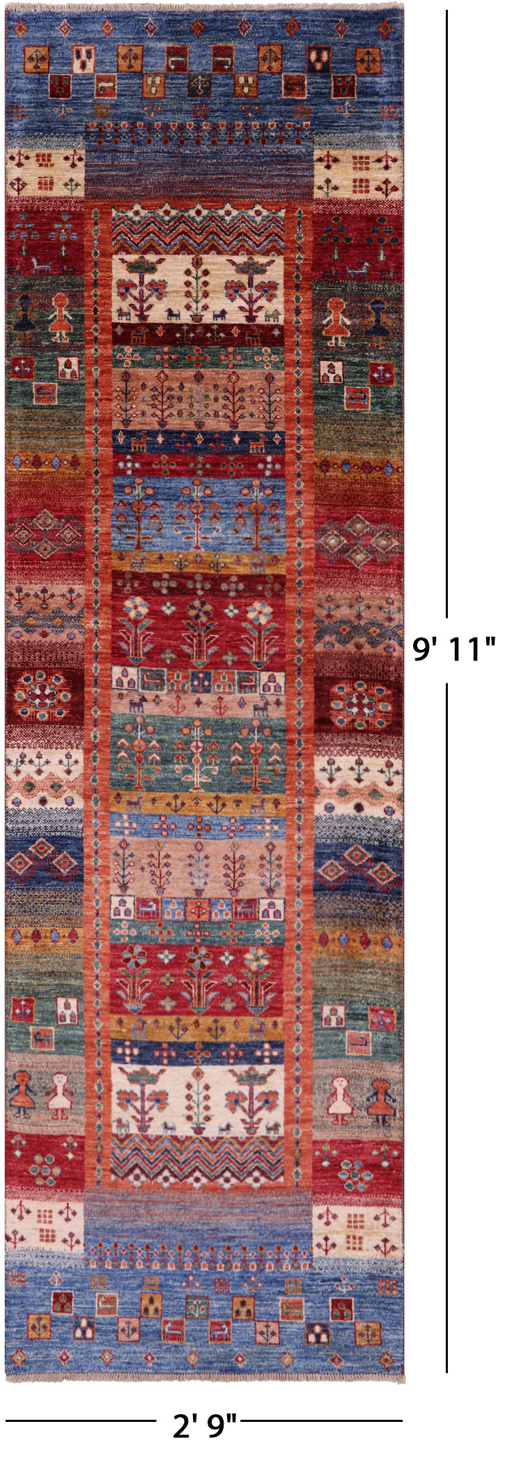 Tribal Persian Gabbeh Hand Knotted Wool Runner Rug - 2' 9" X 9' 11" - Golden Nile