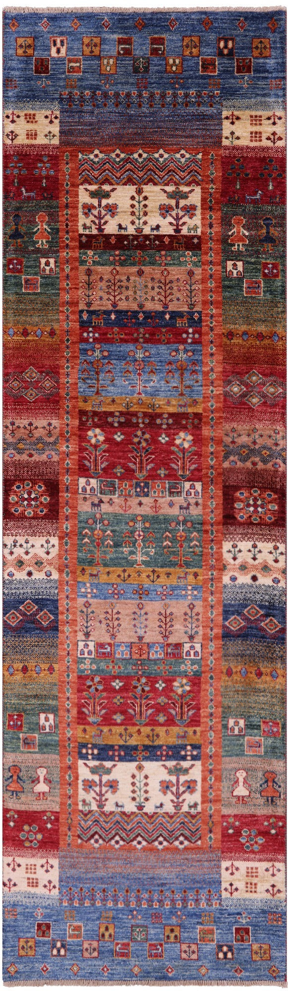 Tribal Persian Gabbeh Hand Knotted Wool Runner Rug - 2' 9" X 9' 11" - Golden Nile