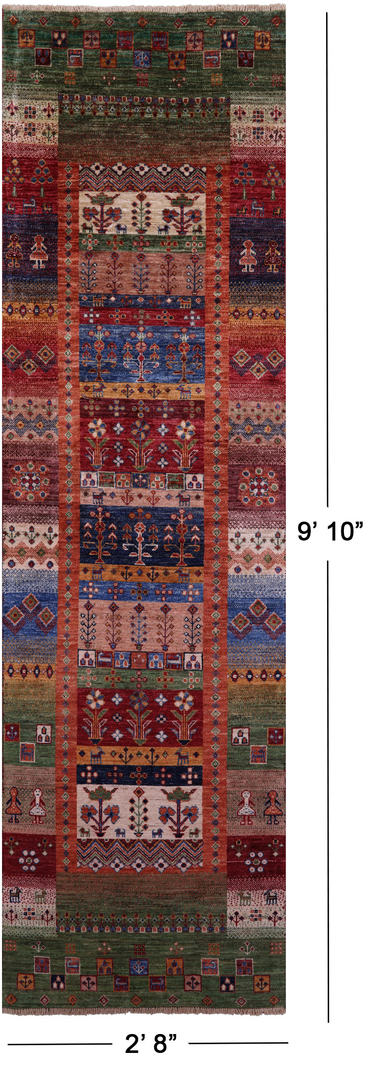 Tribal Persian Gabbeh Hand Knotted Wool Runner Rug - 2' 8" X 9' 10" - Golden Nile