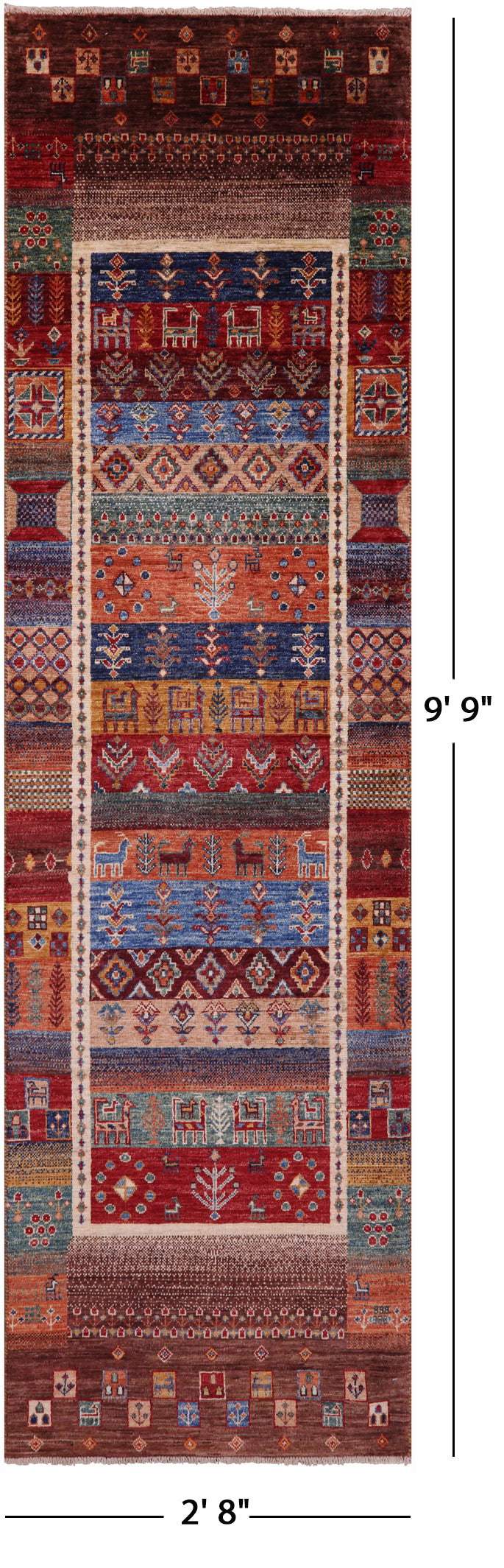 Tribal Persian Gabbeh Hand Knotted Wool Runner Rug - 2' 8" X 9' 9" - Golden Nile