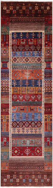 Tribal Persian Gabbeh Hand Knotted Wool Runner Rug - 2' 8" X 9' 9" - Golden Nile