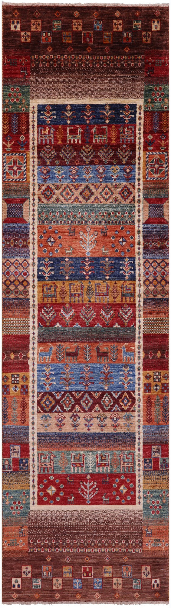 Tribal Persian Gabbeh Hand Knotted Wool Runner Rug - 2' 8" X 9' 9" - Golden Nile