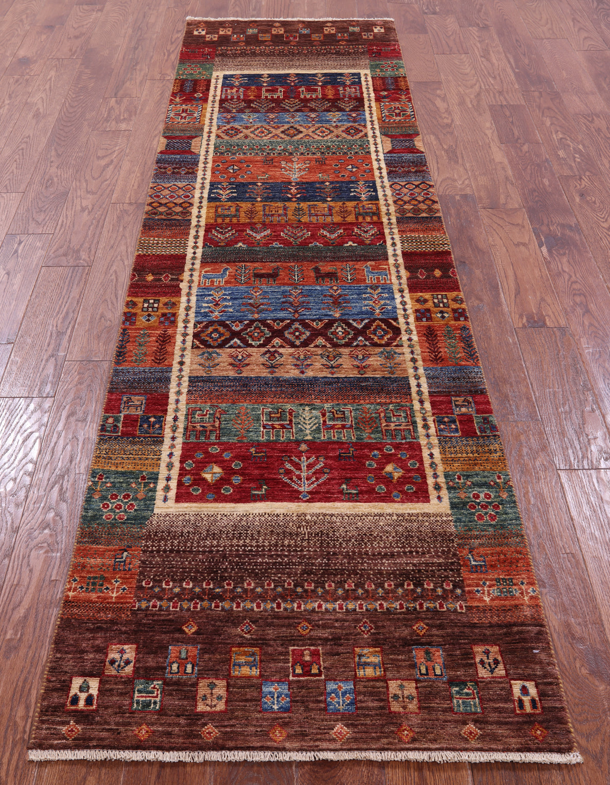 Tribal Persian Gabbeh Hand Knotted Wool Runner Rug - 2' 8" X 9' 9" - Golden Nile