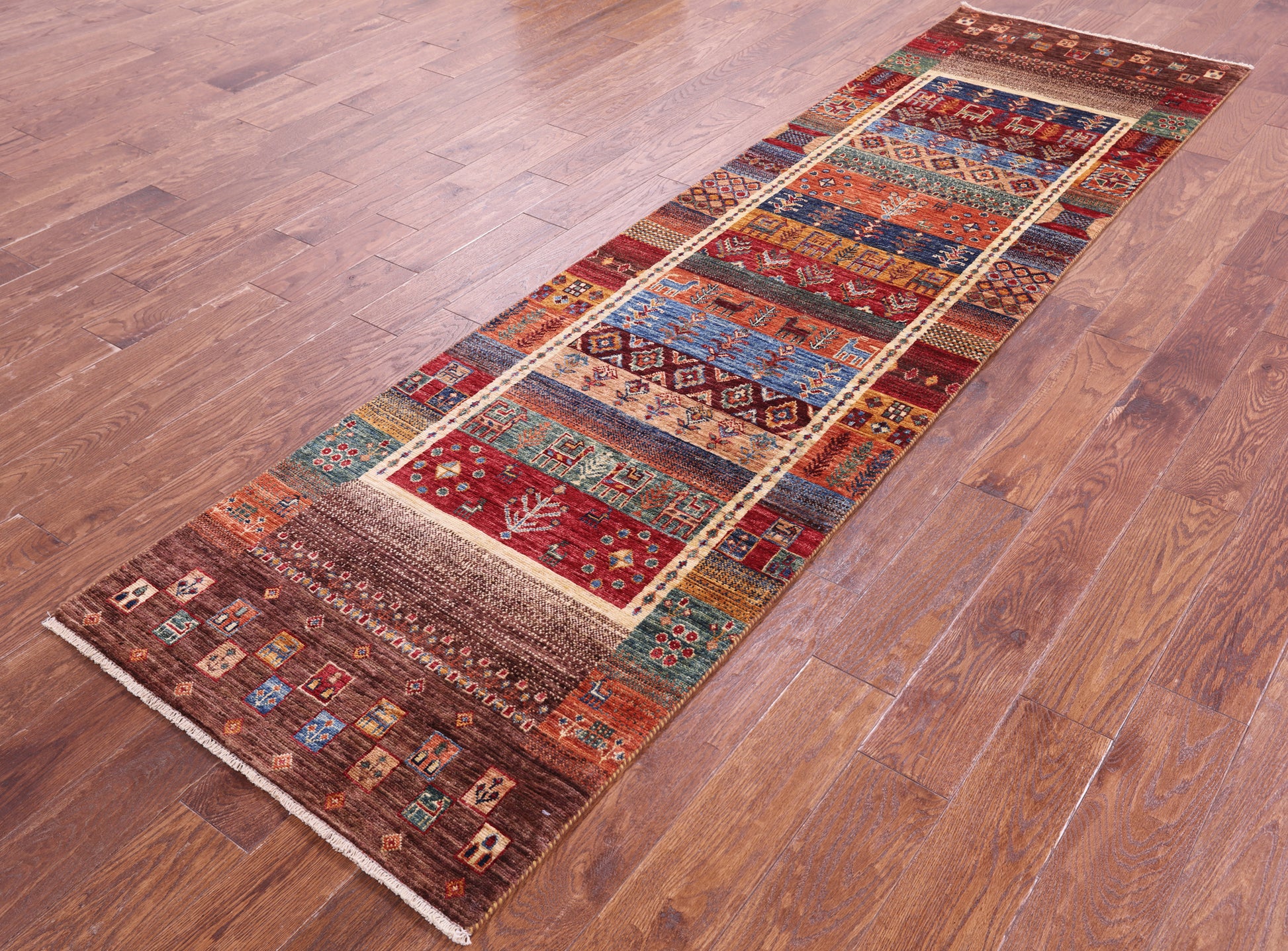 Tribal Persian Gabbeh Hand Knotted Wool Runner Rug - 2' 8" X 9' 9" - Golden Nile