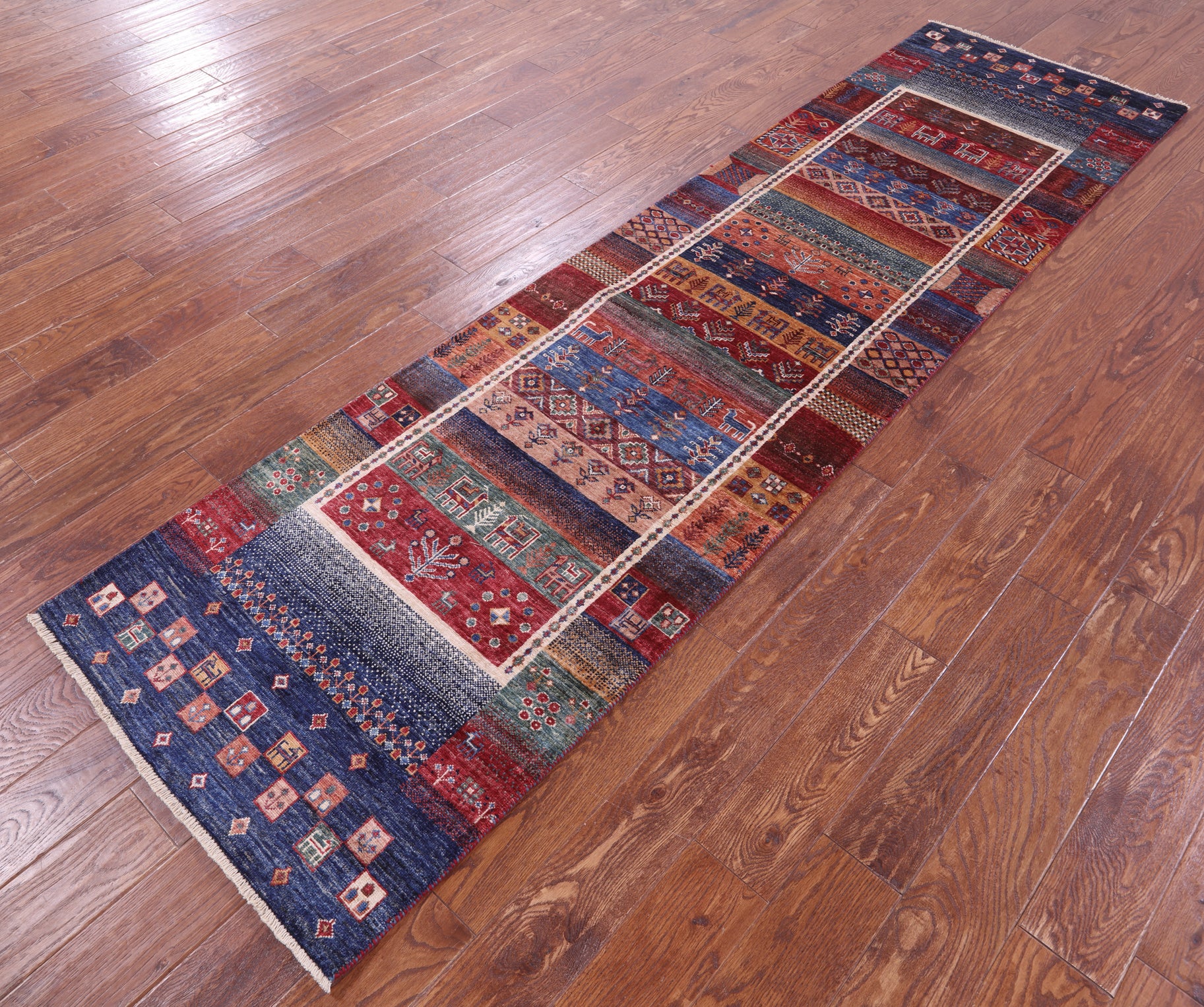 Tribal Persian Gabbeh Hand Knotted Wool Runner Rug - 2' 8" X 9' 10" - Golden Nile
