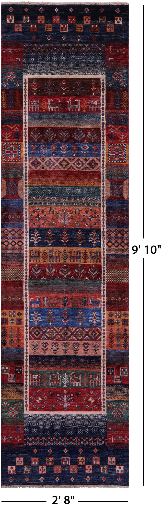 Tribal Persian Gabbeh Hand Knotted Wool Runner Rug - 2' 8" X 9' 10" - Golden Nile