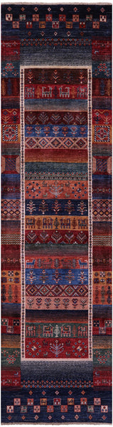 Tribal Persian Gabbeh Hand Knotted Wool Runner Rug - 2' 8" X 9' 10" - Golden Nile