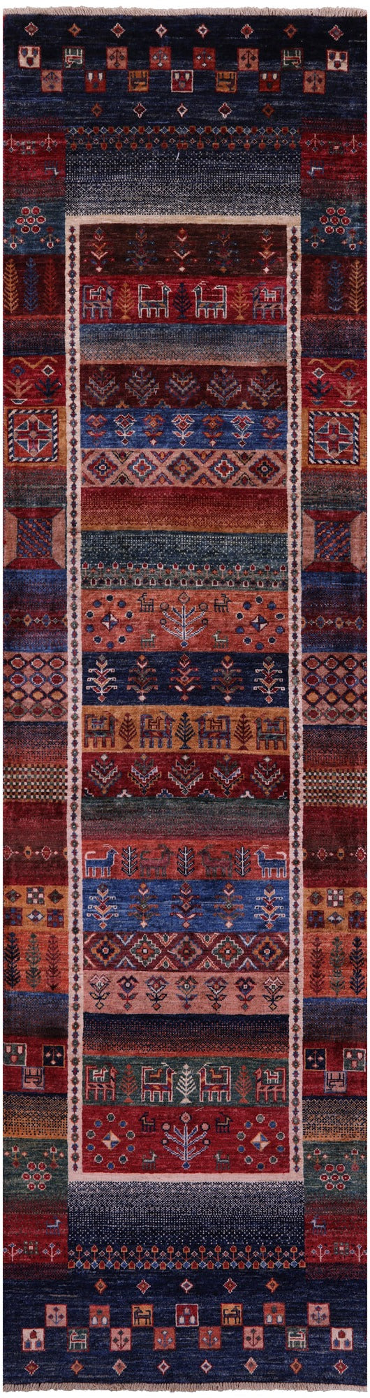 Tribal Persian Gabbeh Hand Knotted Wool Runner Rug - 2' 8" X 9' 10" - Golden Nile
