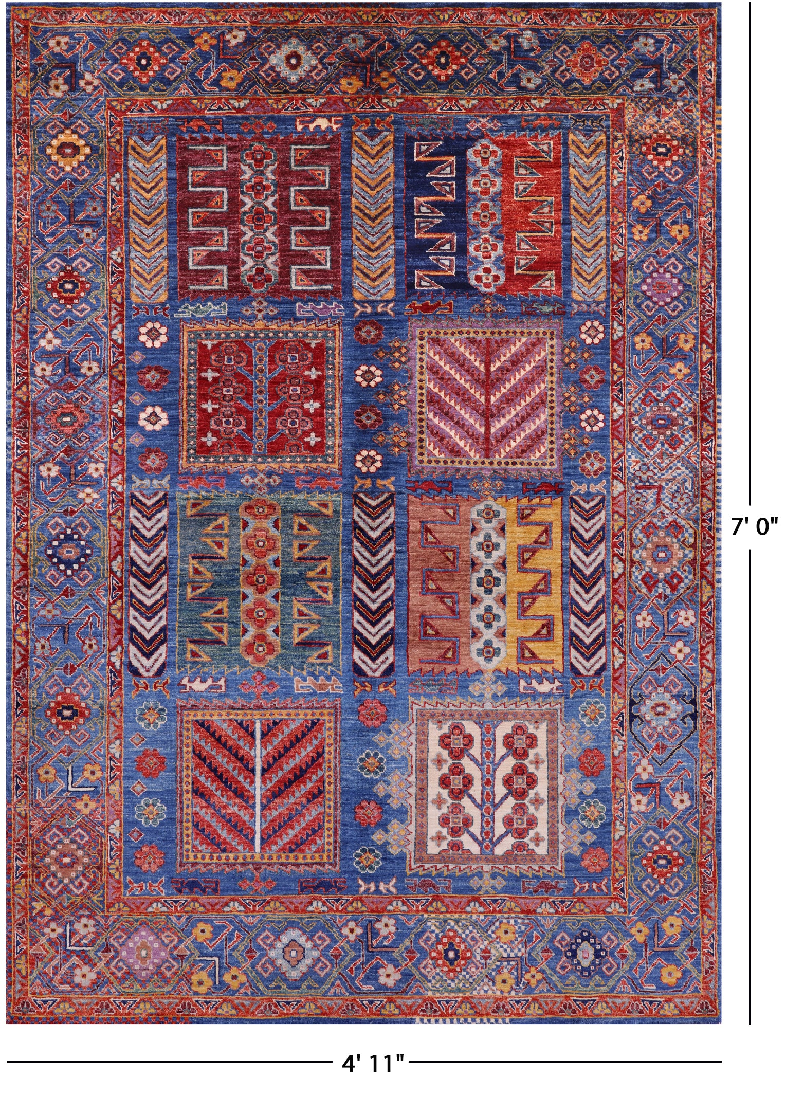 Blue Persian Fine Serapi Hand Knotted Wool Rug - 4' 11" X 7' 0" - Golden Nile