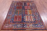 Blue Persian Fine Serapi Hand Knotted Wool Rug - 4' 11" X 7' 0" - Golden Nile