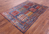 Blue Persian Fine Serapi Hand Knotted Wool Rug - 4' 11" X 7' 0" - Golden Nile