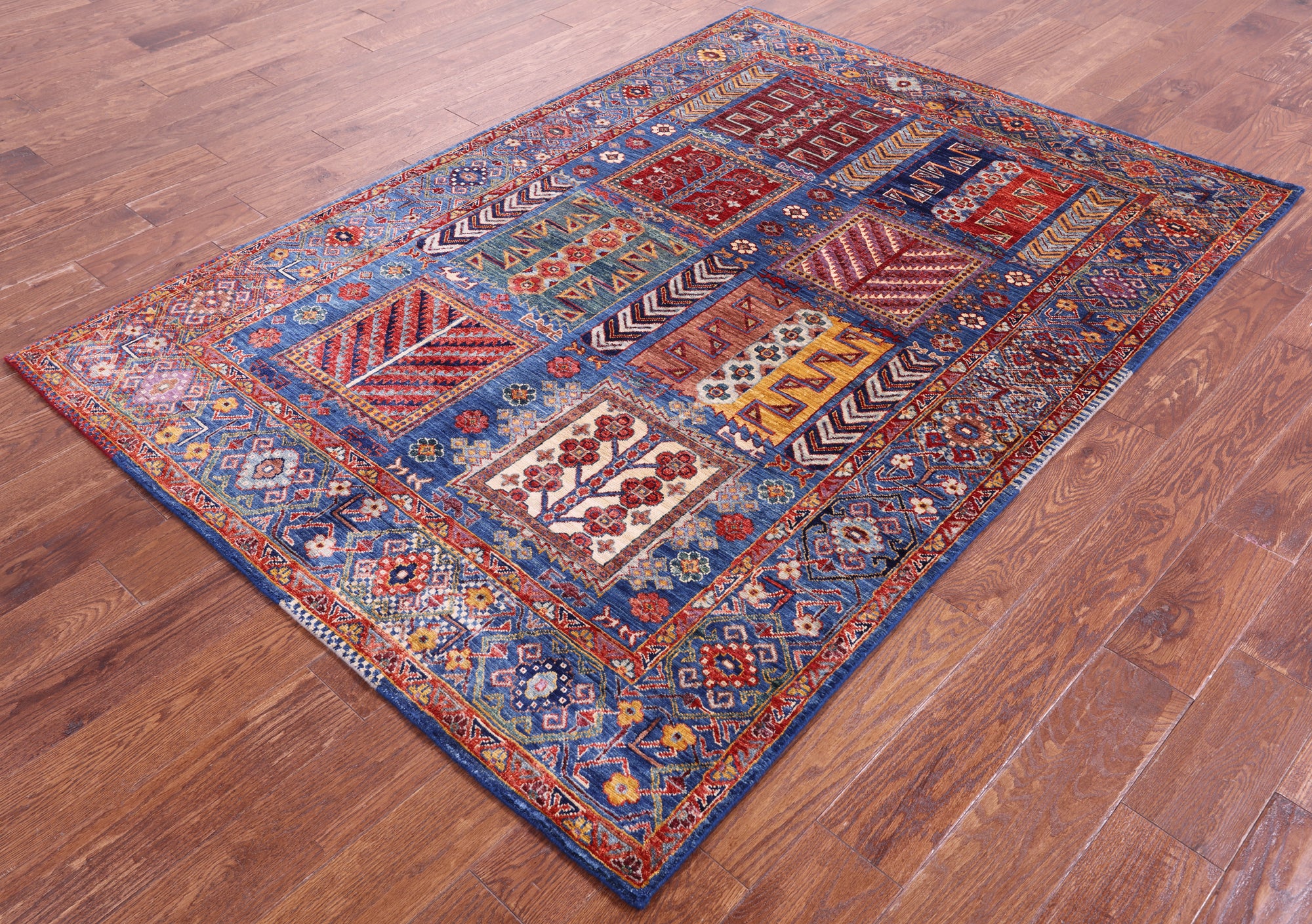 Blue Persian Fine Serapi Hand Knotted Wool Rug - 4' 11" X 7' 0" - Golden Nile