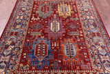 Red Persian Fine Serapi Hand Knotted Wool Rug - 5' 0" X 6' 9" - Golden Nile