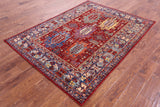 Red Persian Fine Serapi Hand Knotted Wool Rug - 5' 0" X 6' 9" - Golden Nile
