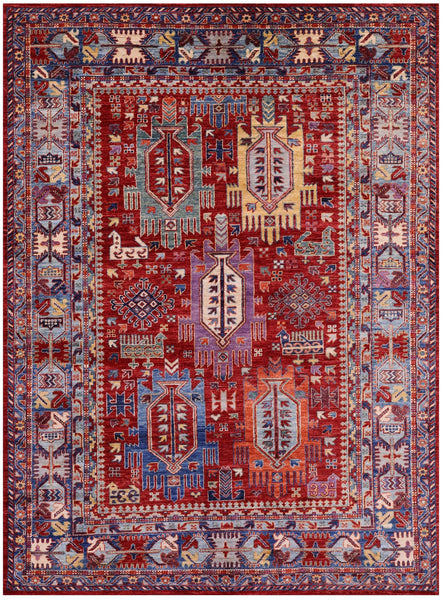 Red Persian Fine Serapi Hand Knotted Wool Rug - 5' 0" X 6' 9" - Golden Nile