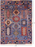 Blue Persian Fine Serapi Hand Knotted Wool Rug - 5' 0" X 6' 11" - Golden Nile
