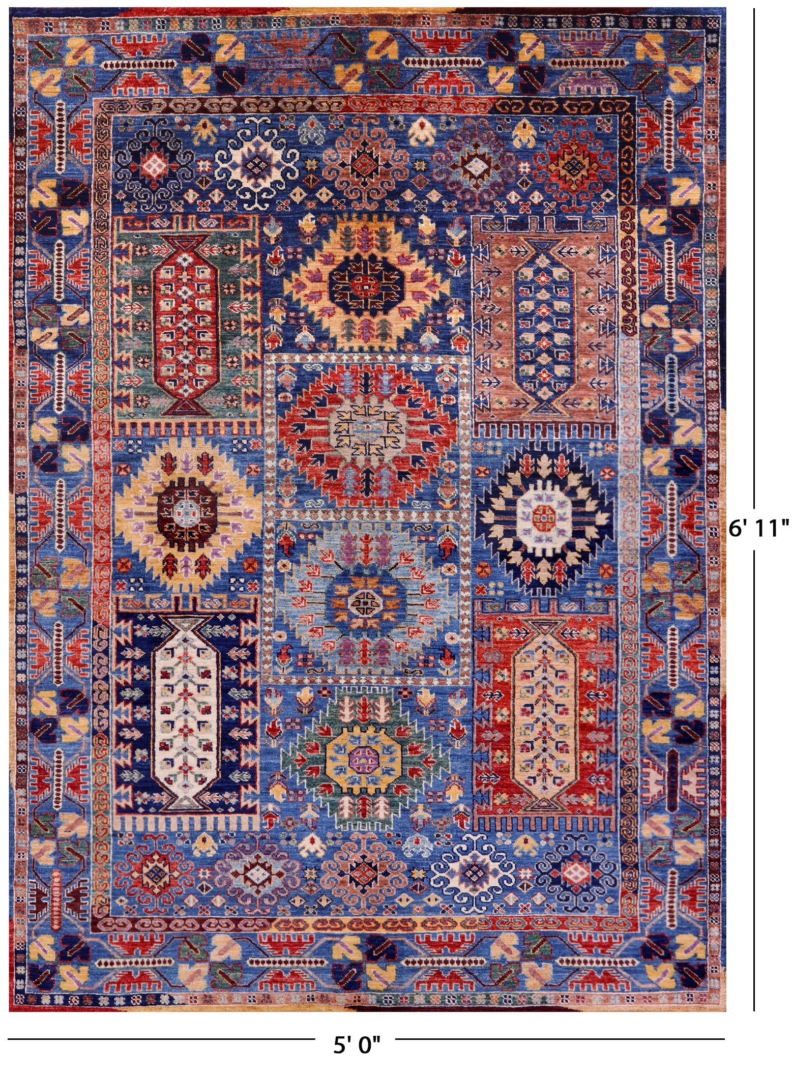 Blue Persian Fine Serapi Hand Knotted Wool Rug - 5' 0" X 6' 11" - Golden Nile