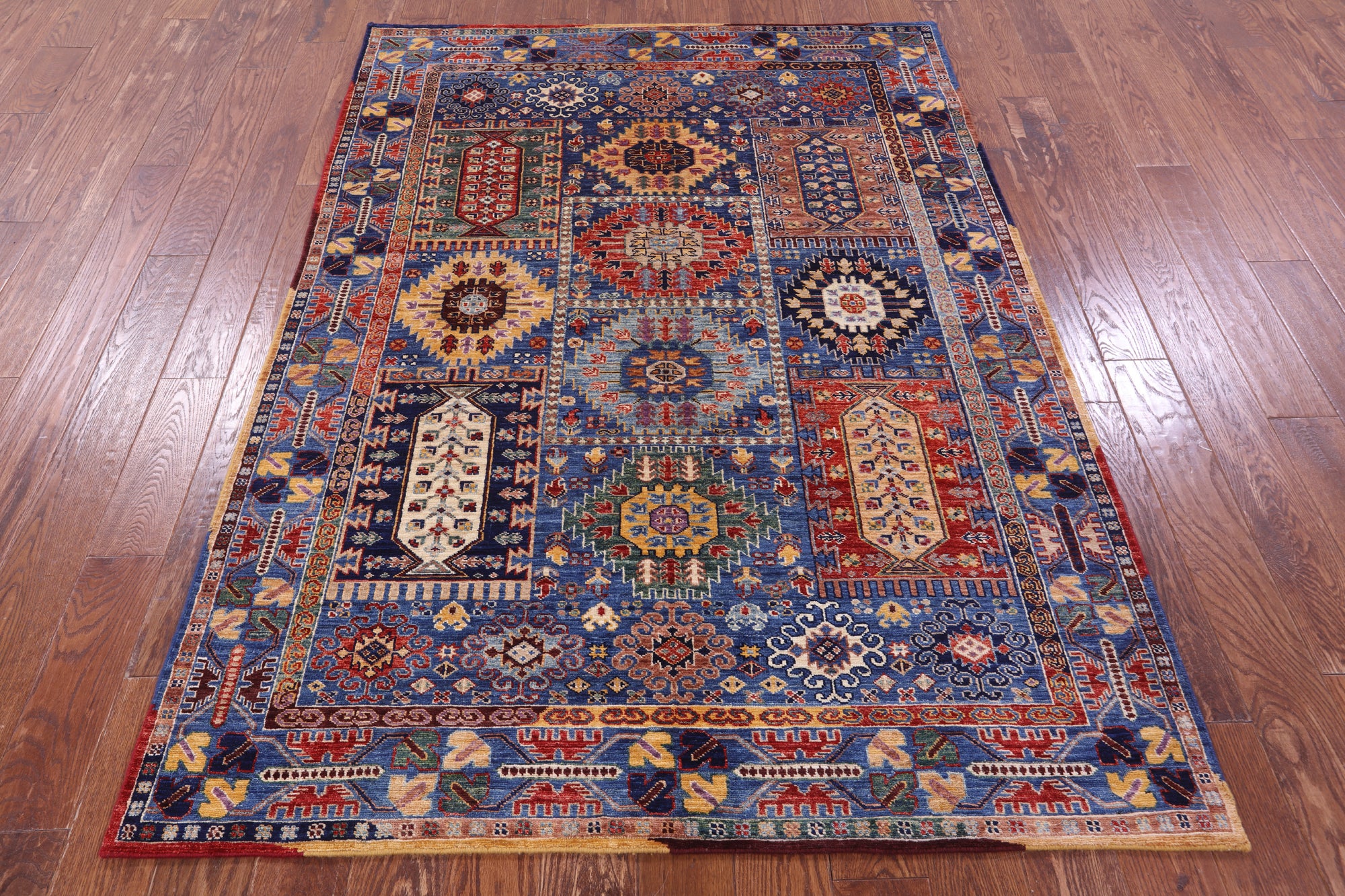Blue Persian Fine Serapi Hand Knotted Wool Rug - 5' 0" X 6' 11" - Golden Nile